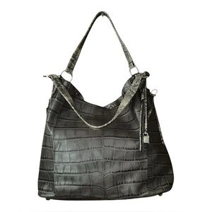G.I.L.I. Gray Croc Embossed Genuine Leather Satchel Handbag
